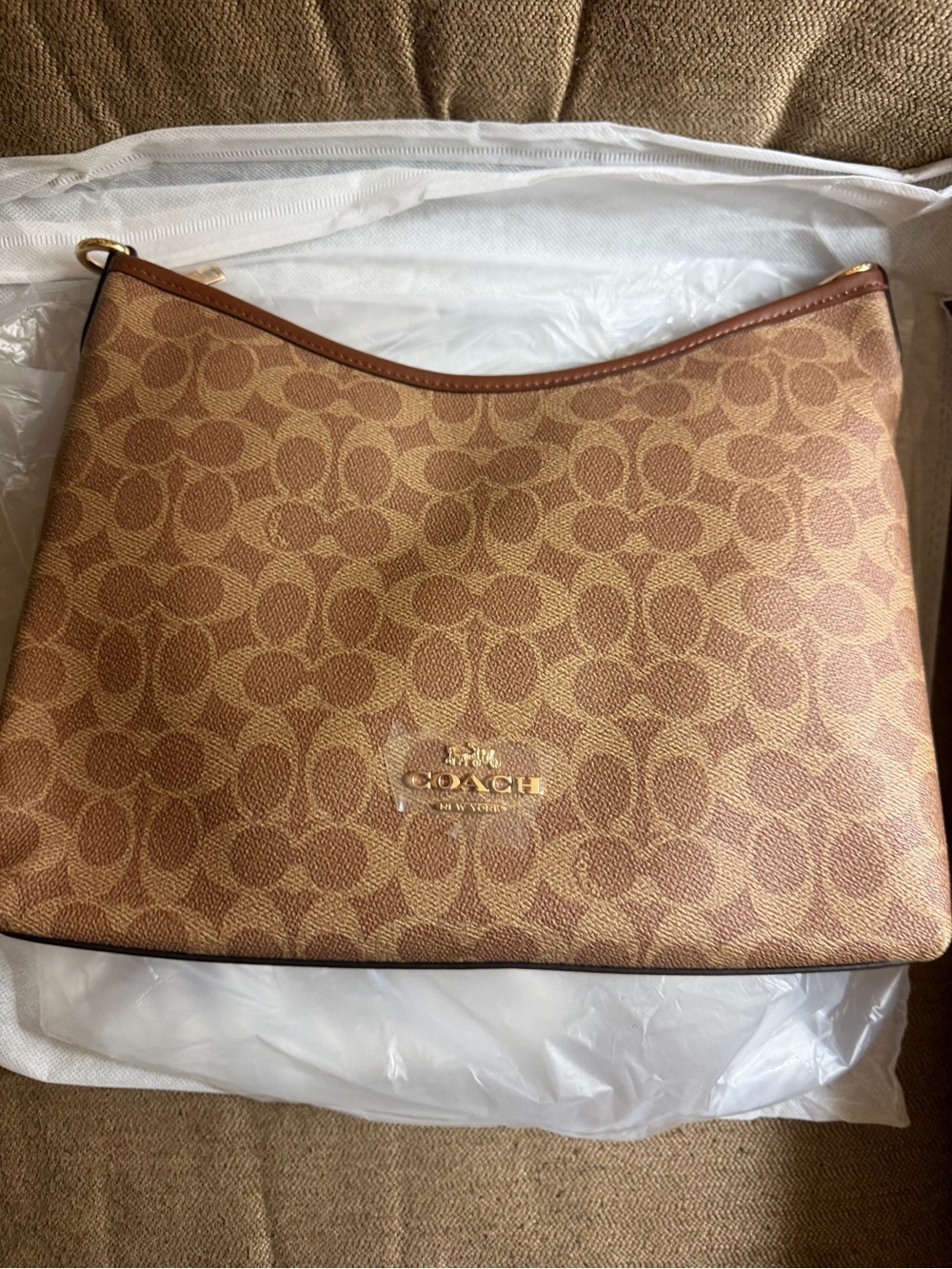 Coach Monogram Canvas Hobo in Tan and Brown